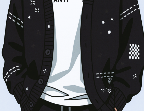 黒いニットカーディガンのイメージ画像